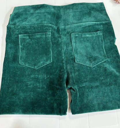 Calça Legging Veludo Cotelê Com Bolso Cós Alto Inverno