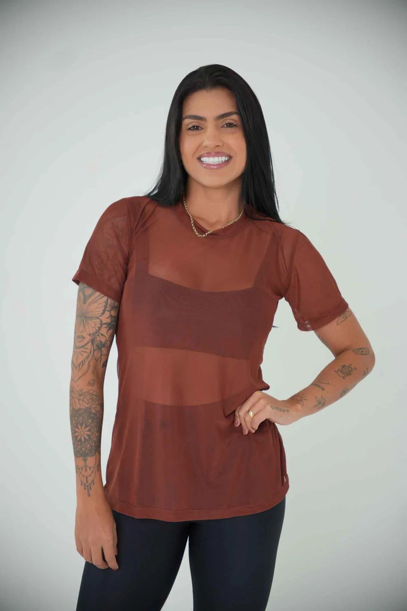 Blusa Tule Camiseta Feminina Academia Fitness