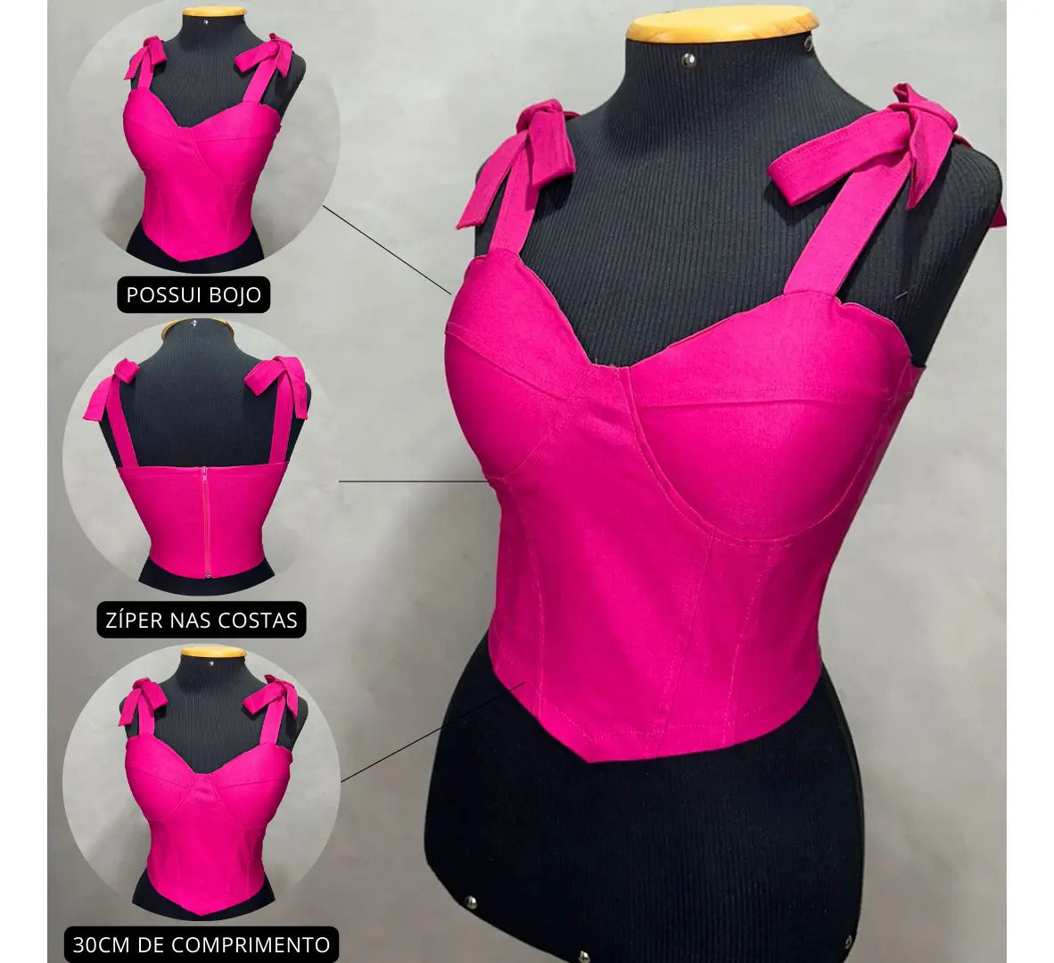 Croped Bengaline Corselet Corset Alcinha De Amarrar Com Bojo