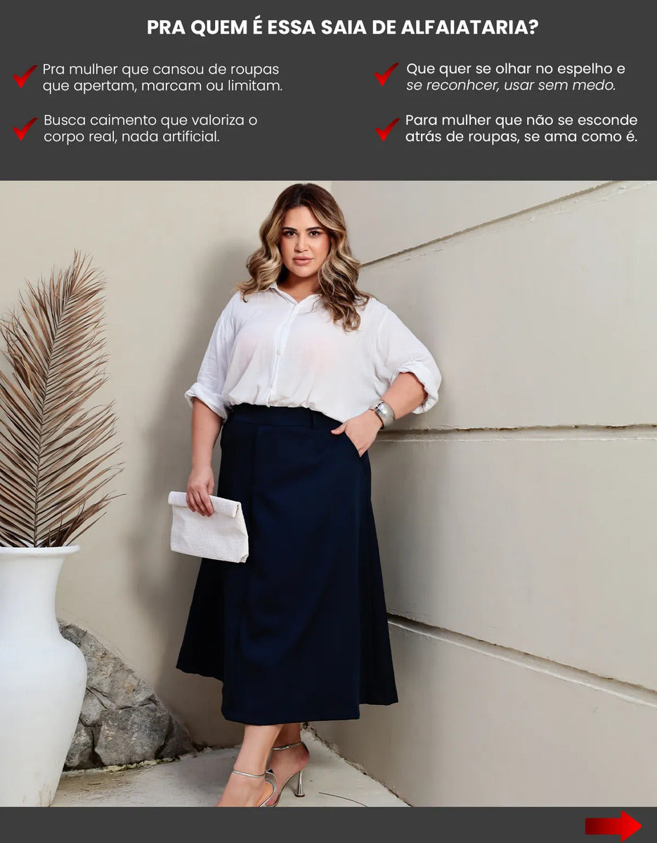 Saia Alfaiataria Feminina Plus Size Midi Evangélica Casual