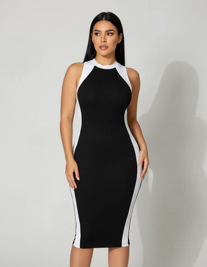Vestido Canelado Midi Faixas Regata Casual Básico Modelador