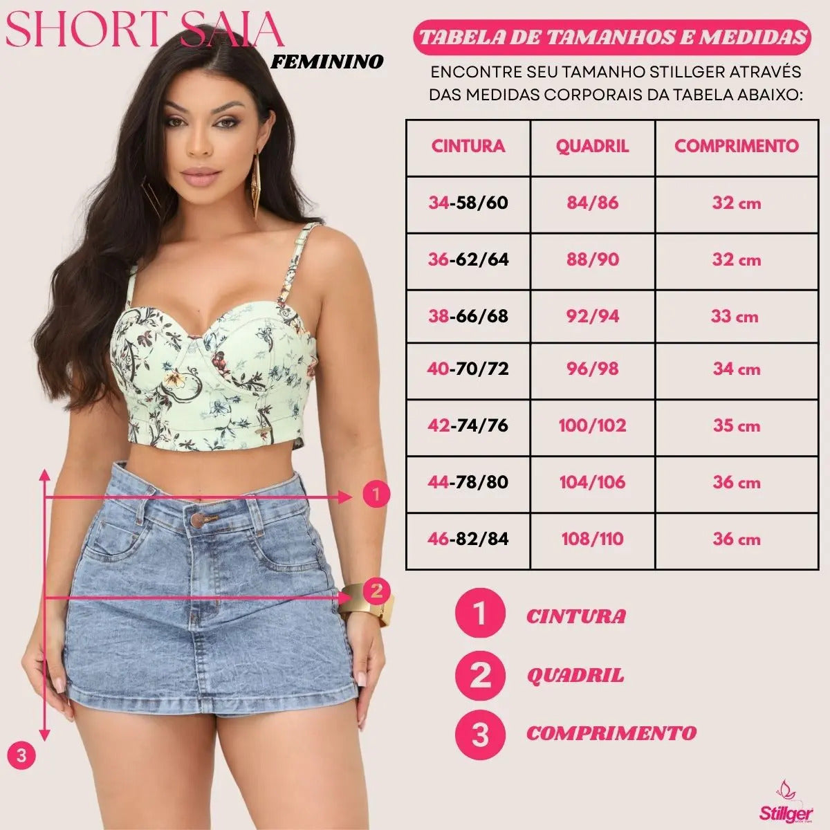 Short Saia Jeans Feminino Cintura Alta Com Lycra Stillger