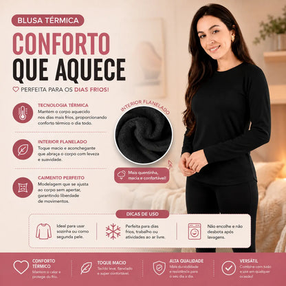 Blusa Térmica Feminina Flanelada Peluciada Frio Inverno
