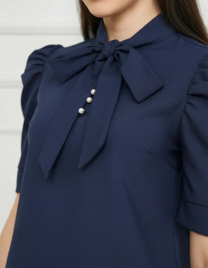 Blusa Camisa Social Romântica Laço E Botões De Pérola Manga