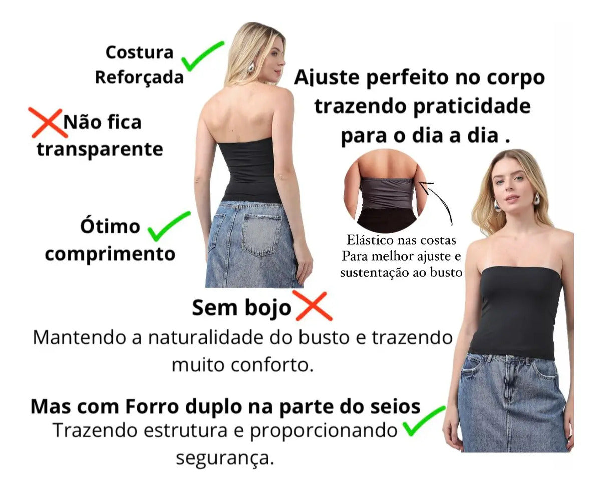 Top Tube Poliamida Forrada Tomara Que Caia Cropped Moda