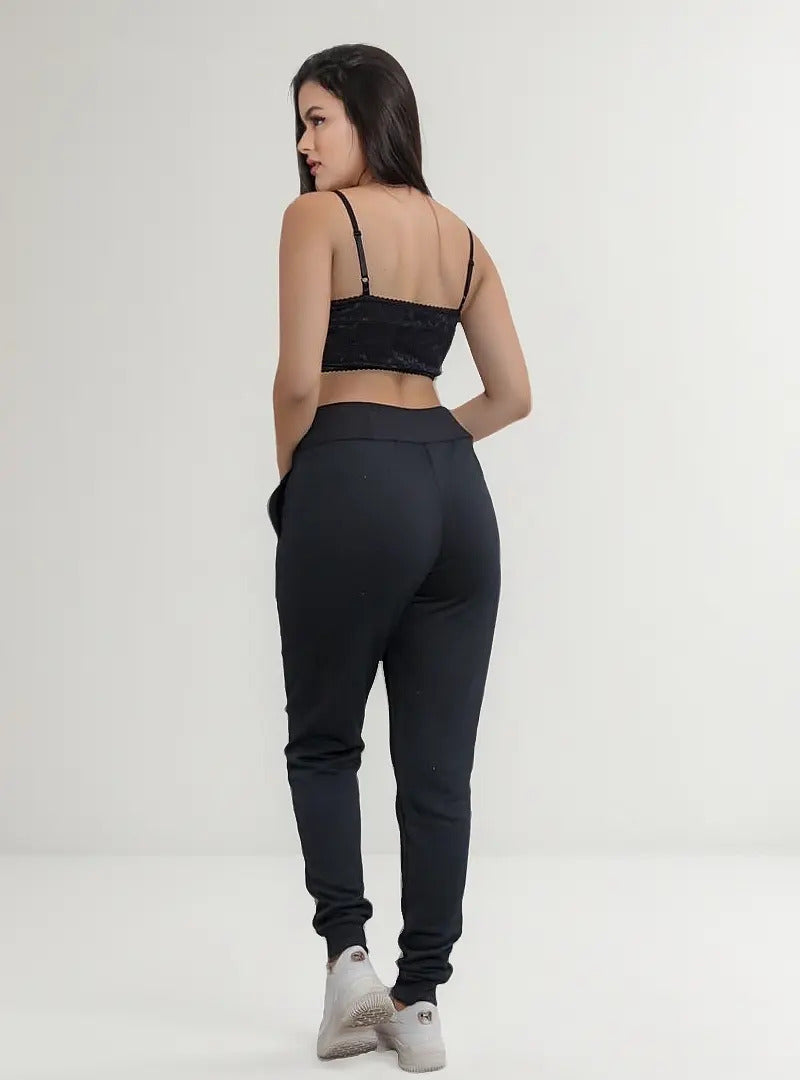 Calça Moletom Feminina Flanelado Com Bolso Lateral
