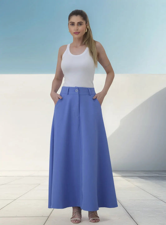 Saia Feminina Longa Design Saiaxshort Botao Cinto - Ma 7106