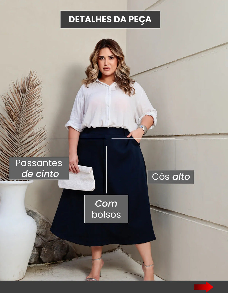 Saia Alfaiataria Feminina Plus Size Midi Evangélica Casual