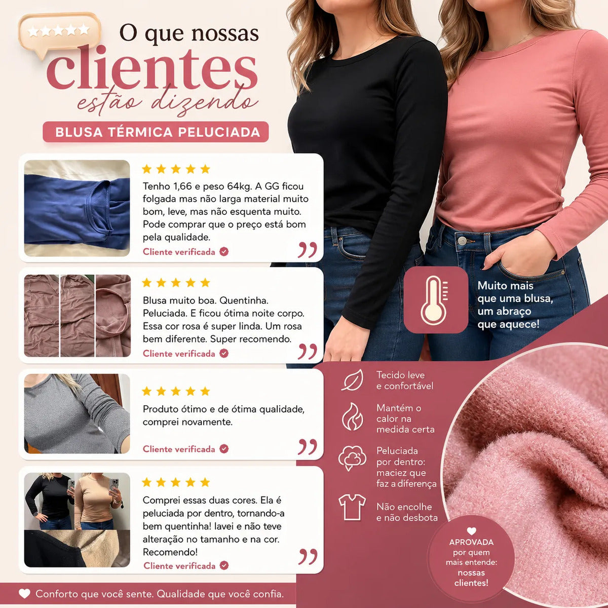 Blusa Térmica Feminina Flanelada Peluciada Frio Inverno