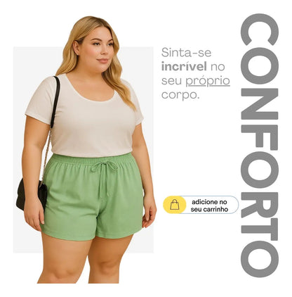 Shorts Plus Size Leve Feminino Cintura Alta