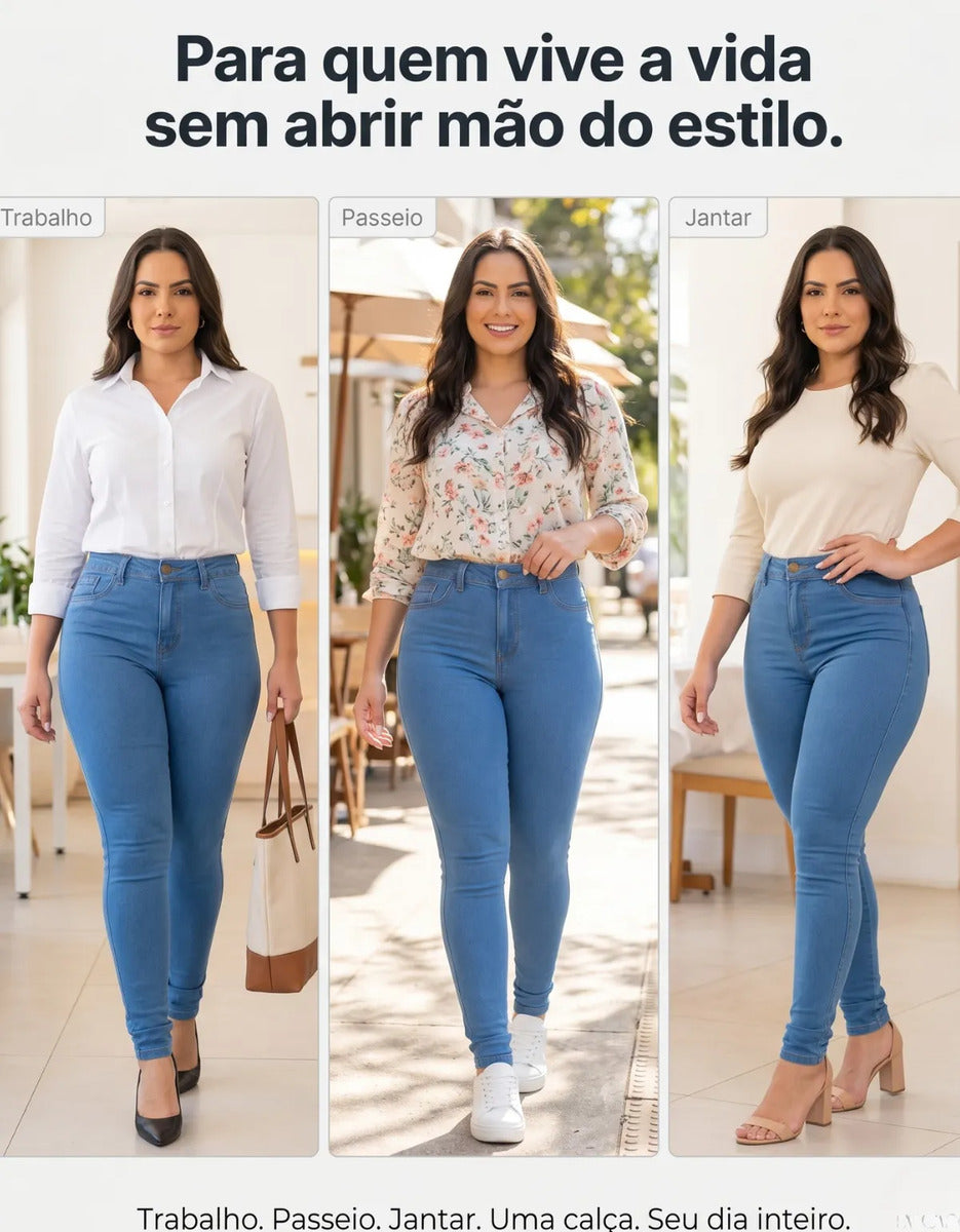 Calça Jeans Feminina Empina Bumbum Cintura Alta Lycra Preta