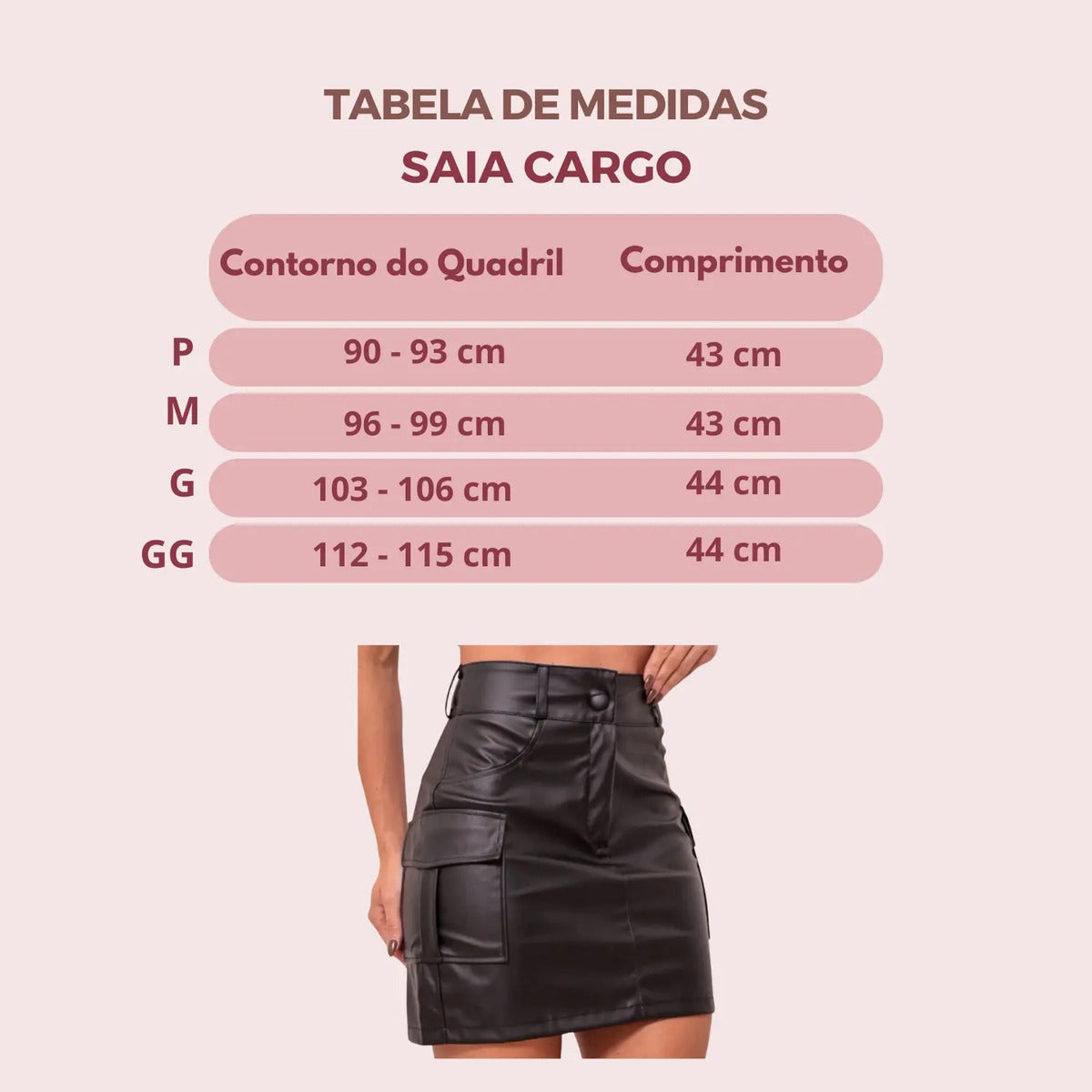 Saia Cargo De Couro Courino Moda Balada Cintura Alta