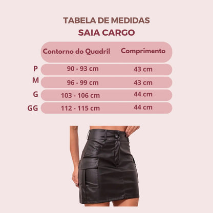 Saia Cargo De Couro Courino Moda Balada Cintura Alta