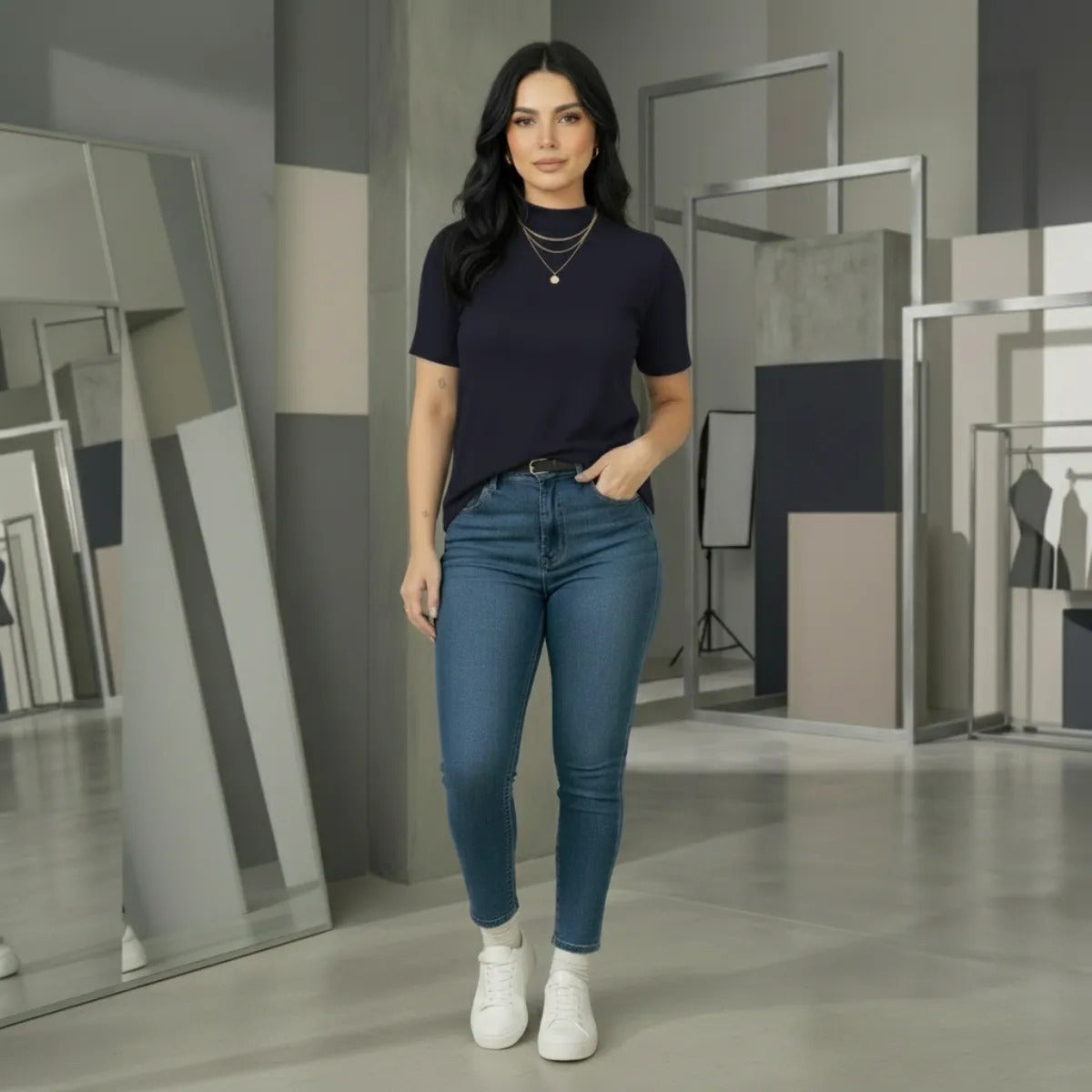 Kit 2 Blusas Camiseta Feminina T Shirt Gola Alta Inverno