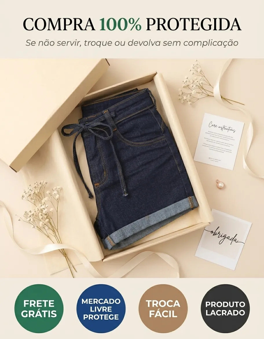 Short Jeans Feminino Cintura Alta C/ Lycra Hot Pant Stillger