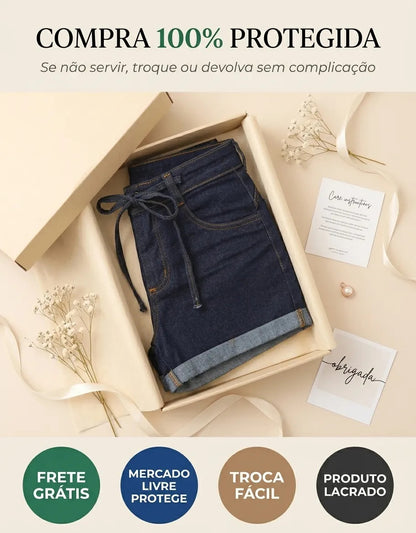 Short Jeans Feminino Cintura Alta C/ Lycra Hot Pant Stillger