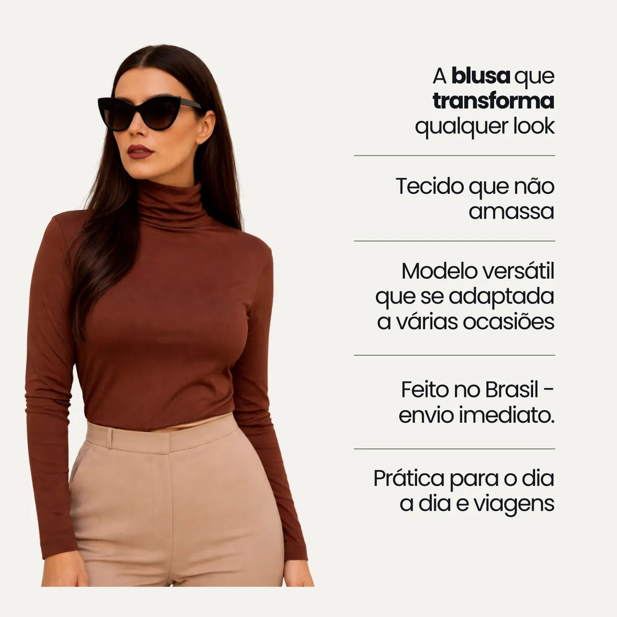 Blusa Térmica Feminina Gola Alta Zanca Peluciada Manga Longa