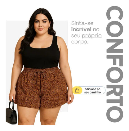Shorts Plus Size Leve Feminino Cintura Alta