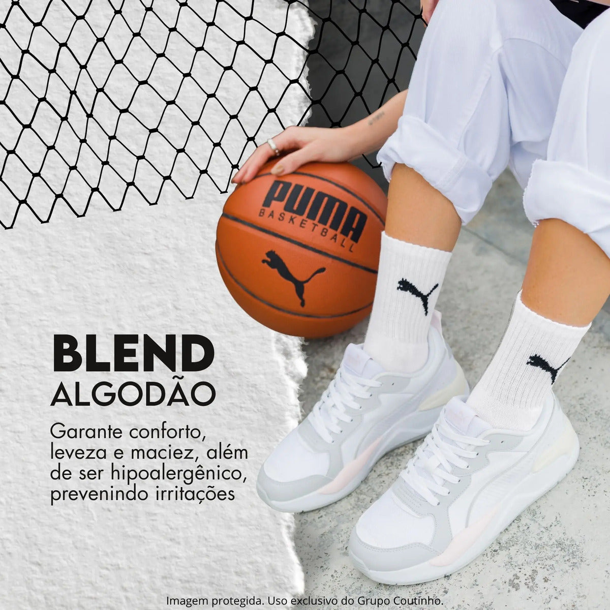 6 Pares Meias Puma Cano Médio Alto Atoalhada Academia Sport