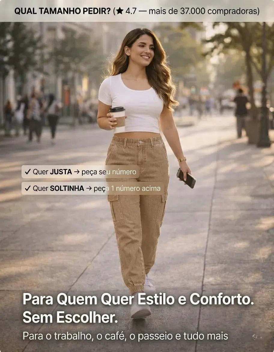 Calça Cargo Jogger Jeans Feminina Cintura Alta Com Lycra