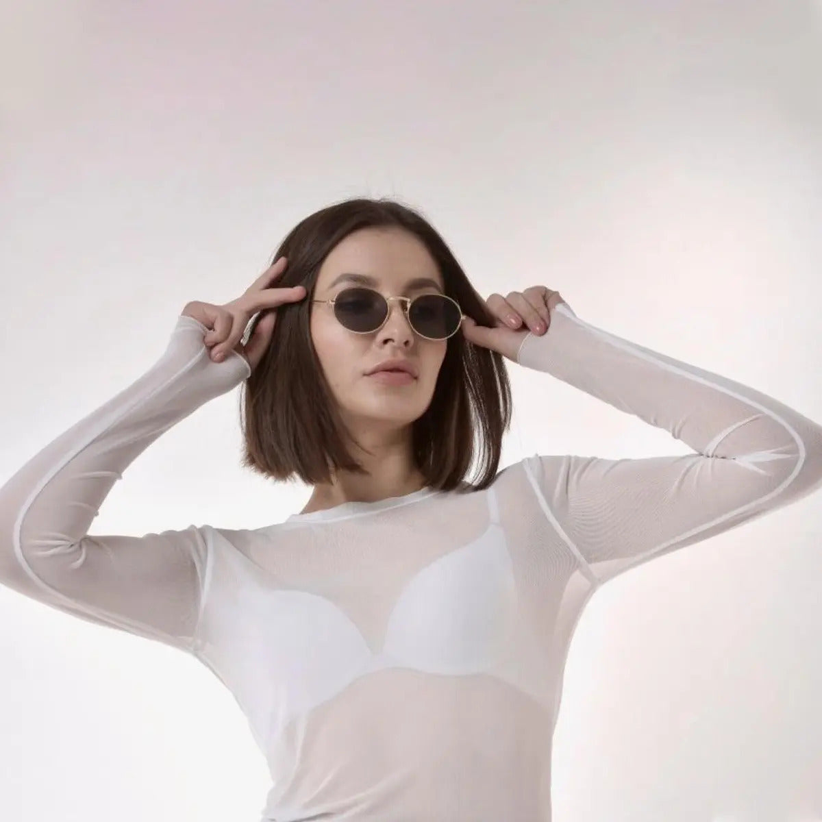 Blusa Tule Transparente Feminina Segunda Pele Manga Longa