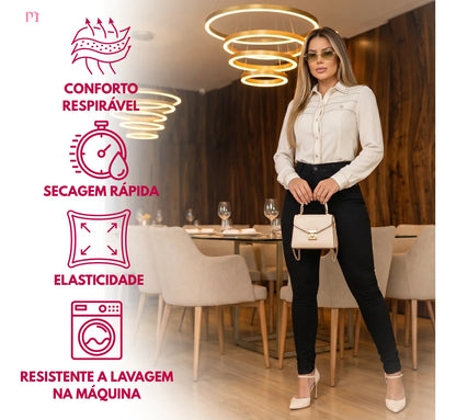 Calça Jeans Feminina Preta Cintura Alta Com Lycra Modeladora