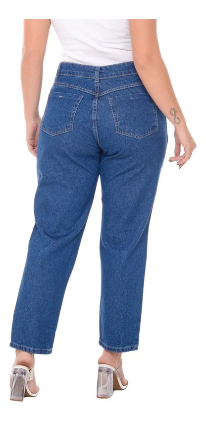Calça Mom Jeans Feminina Cintura Alta Marmorizada