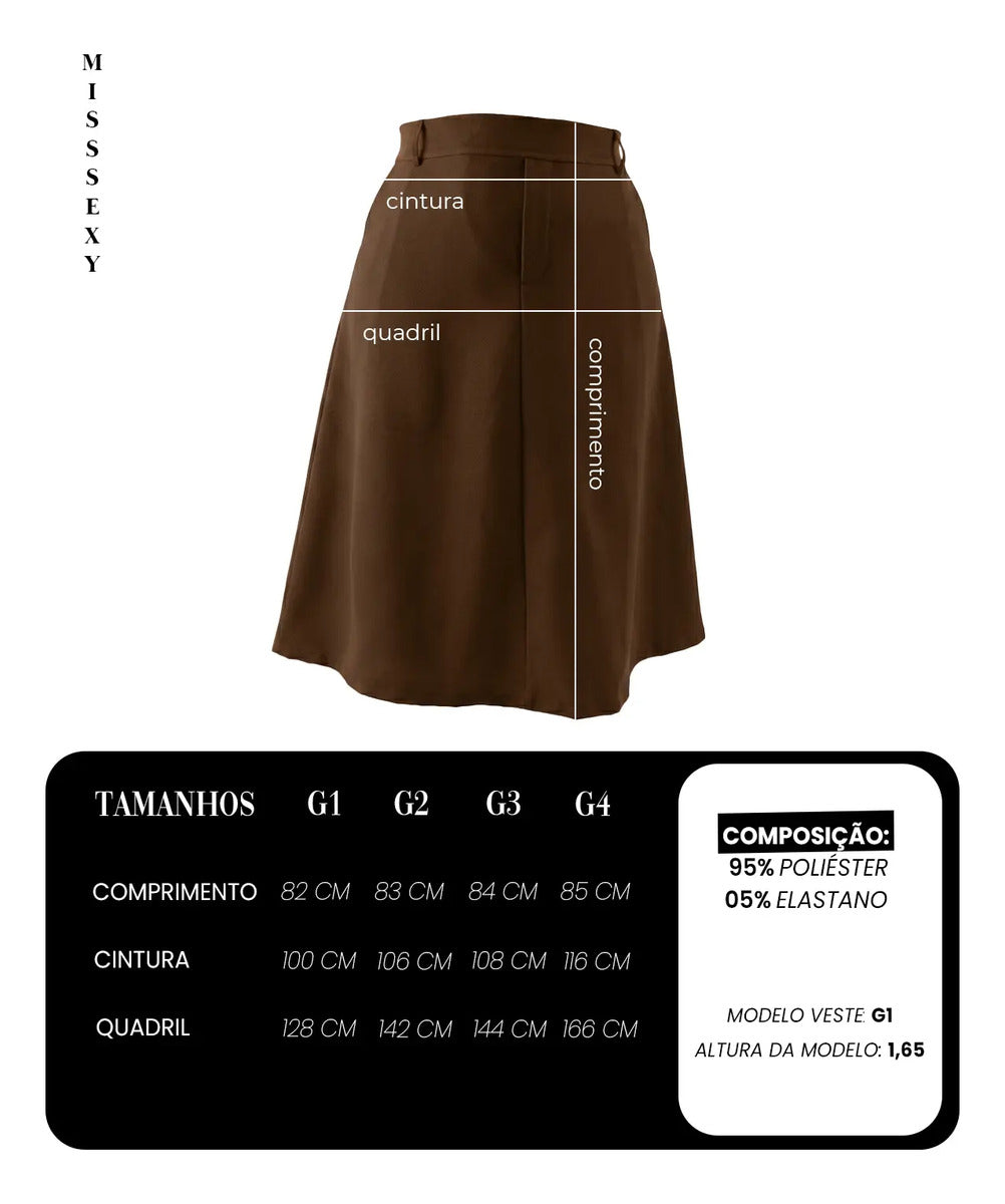 Saia Alfaiataria Feminina Plus Size Midi Evangélica Casual