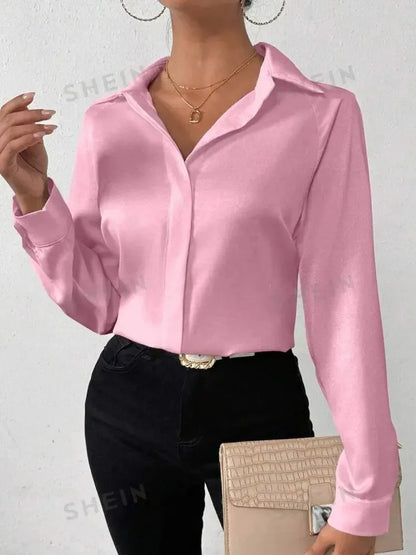 Camisa Seda Feminina Botão Gringa Blusa Moda Clássica 2026