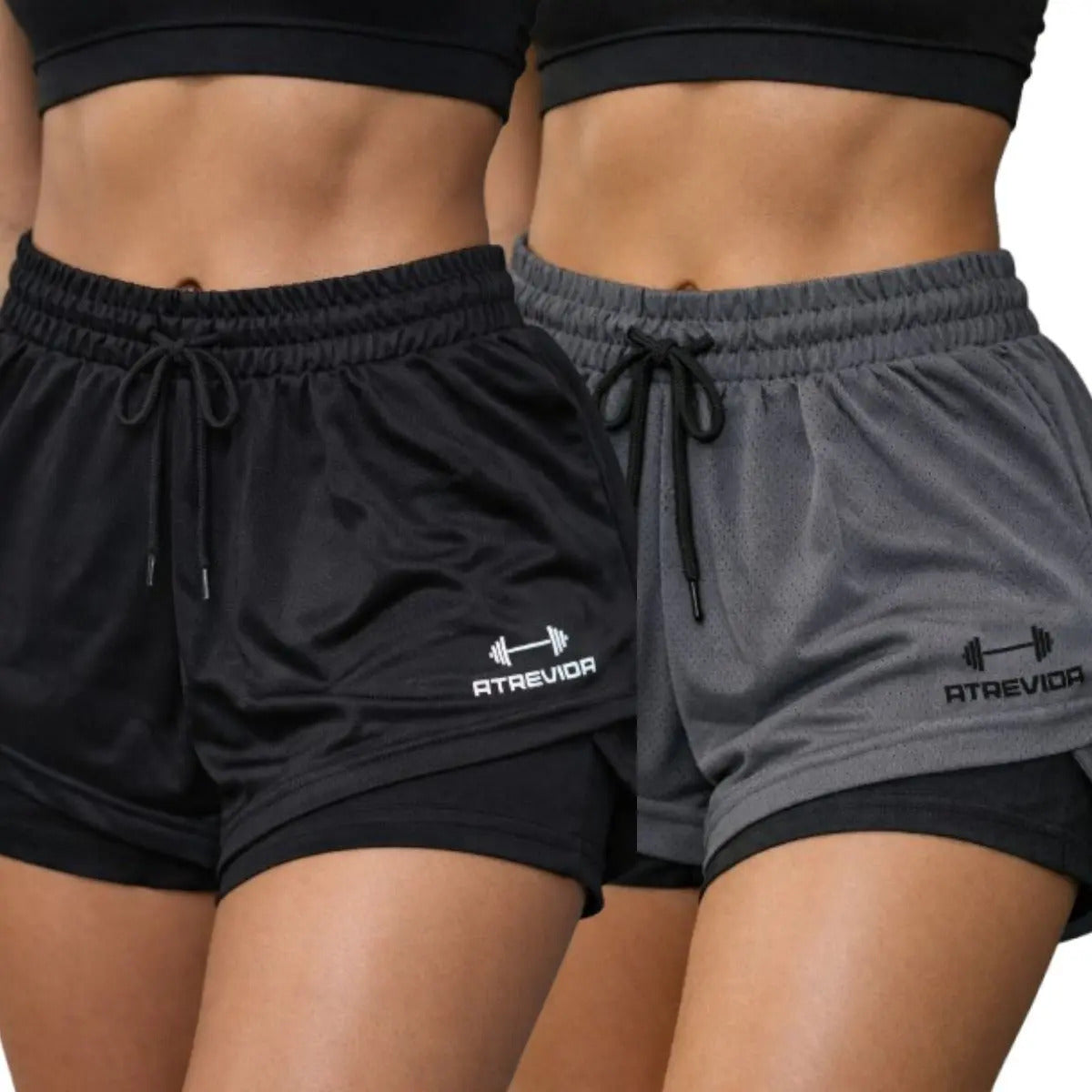 Conjunto 2 Shorts Feminino Compressão Corrida Bolso Oculto