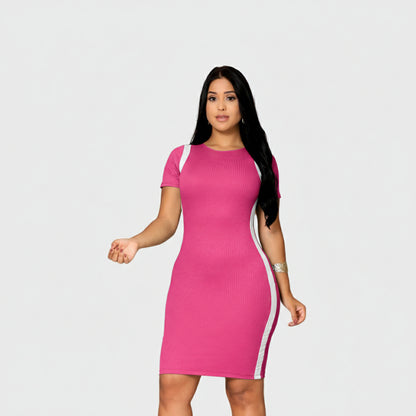 Vestido Canelado Curto Com Manga Casual Básico Modelador