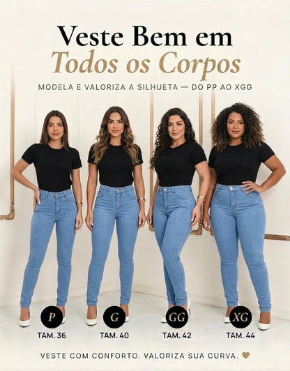 Calça Jeans Feminina Preta Skiny Cintura Alta Levanta Bumbum