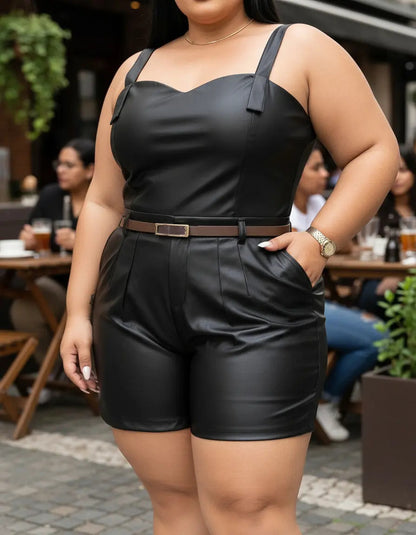 Short Couro Fake Feminino Plus Size Cintura Alta Festa Luxo