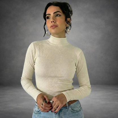 Blusa De Frio Feminina Manga Longa Gola Alta Inverno Lisa