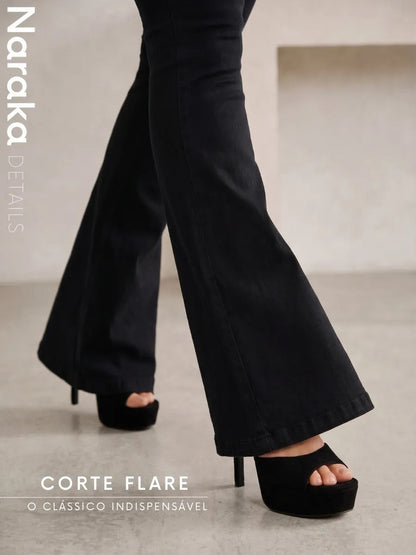 Calça Jeans Flare Feminina Cintura Alta Com Elastano