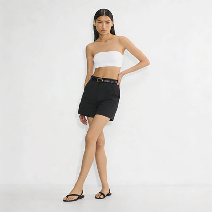 Short Alfaiataria Feminino Social Cintura Alta Cinto Bolso