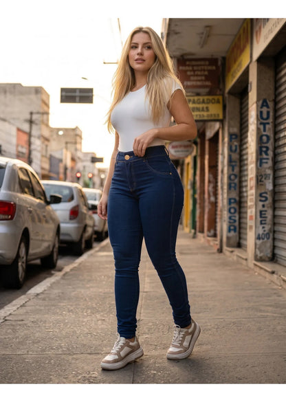 Calça Jeans Feminina Empina Bumbum Cintura Alta Lycra Preta