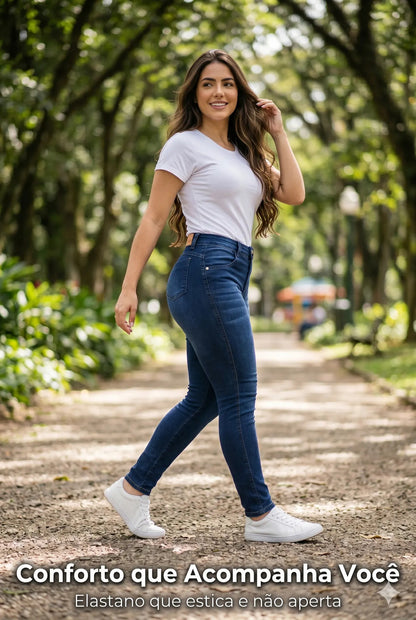 Calça Feminina Jeans Cintura Alta Skinny Levanta Bumbum