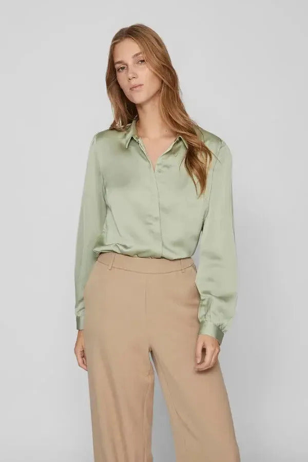 Camisa Seda Feminina Botão Gringa Blusa Moda Clássica 2026