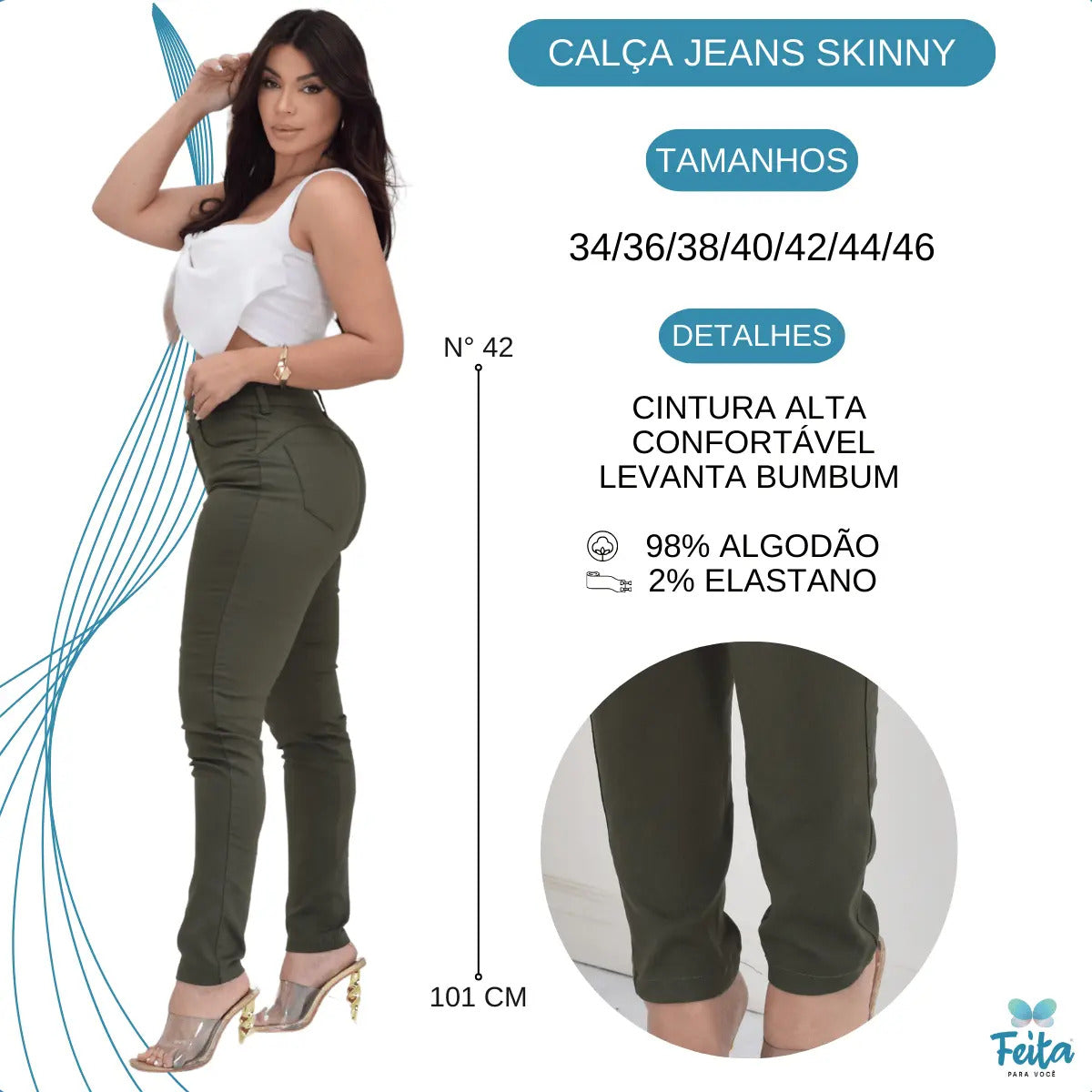 Calça Preta Jeans Feminina Com Elastano Cintura Alta Skinny
