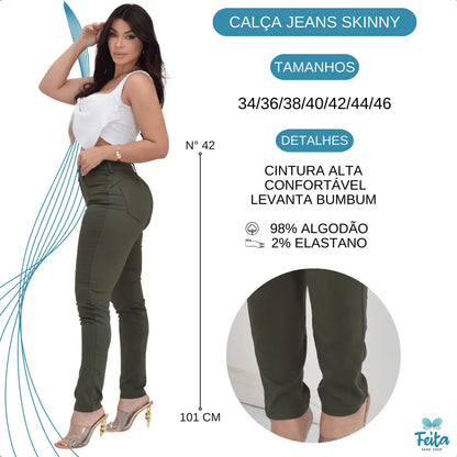 Calça Preta Jeans Feminina Com Elastano Cintura Alta Skinny