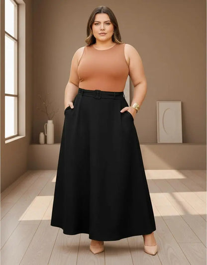 Saia Alfaiataria Plus Size Rodada Evasê Cós Alto Evangélica