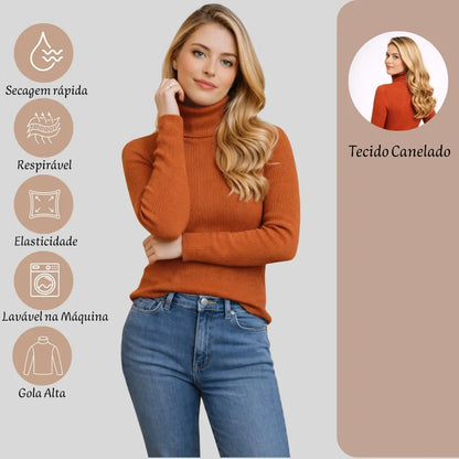 Blusa Cacharrel Feminina Tricô Lã Blusinha Gola Alta Rolê
