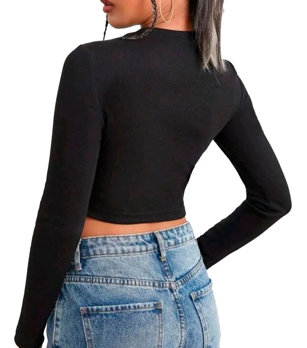 Cropped Gringa Manga Longa Blusinha Blogueira Gola Alta