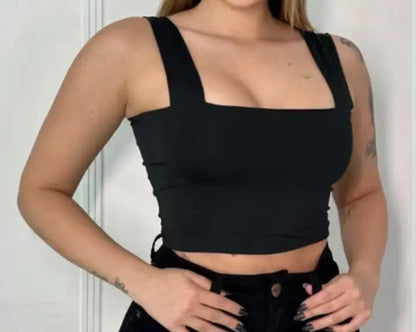 Cropped Feminino Regata Alça Larga Decote Quadrado