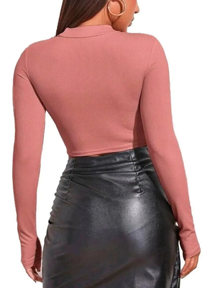 Cropped Gringa Manga Longa Blusinha Blogueira Gola Alta