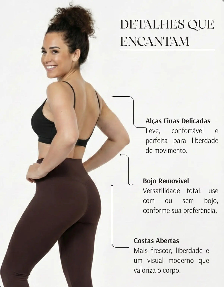 Top Fitness Academia Alça Fina Costa Aberta Feminino