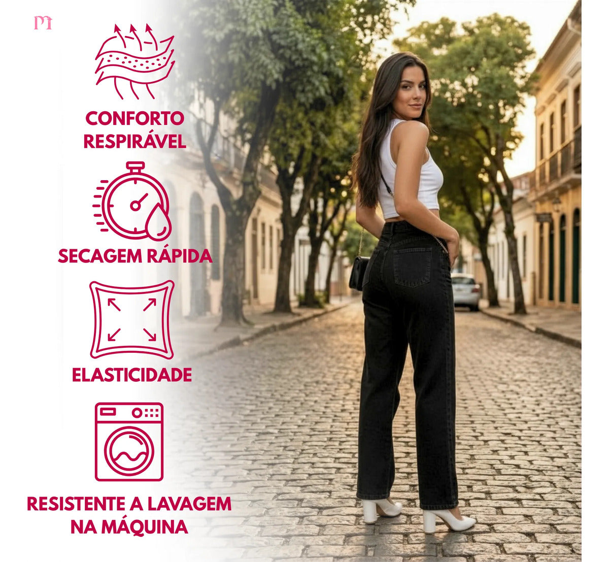 Calça Jeans Wide Leg Feminina Cintura Alta Caimento Perfeito