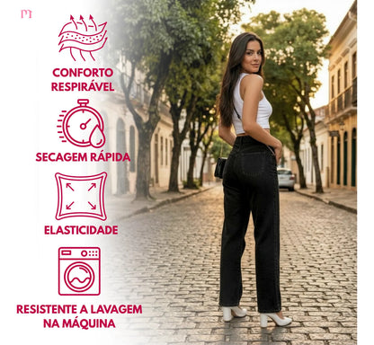 Calça Jeans Wide Leg Feminina Cintura Alta Caimento Perfeito