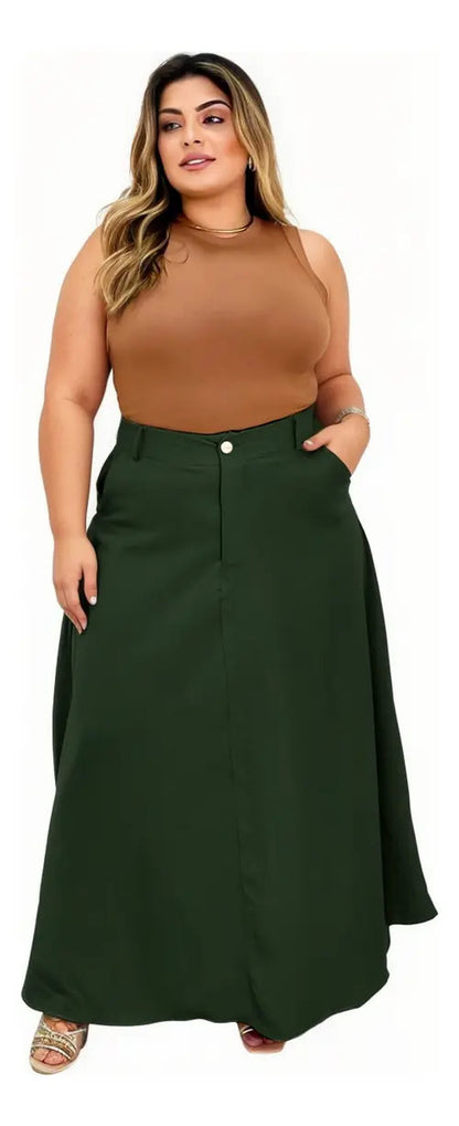 Saia Alfaiataria Plus Size Rodada Evasê Cós Alto Evangélica